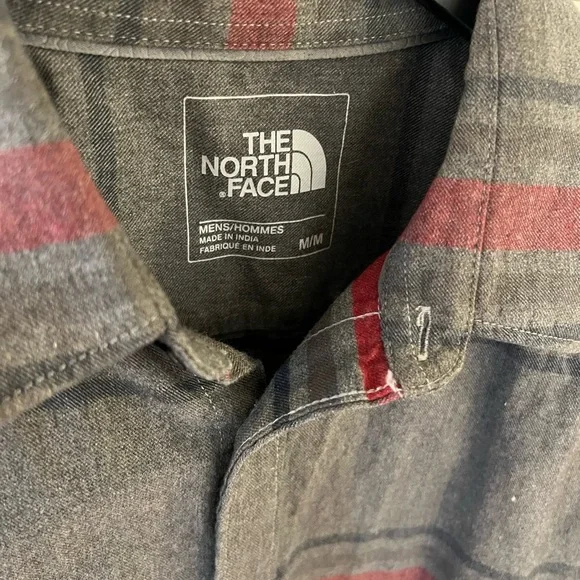The North Face Gray Striped Flannel Shirt Mens Medium Long Sleeve Button Up - Picture 3 of 6
